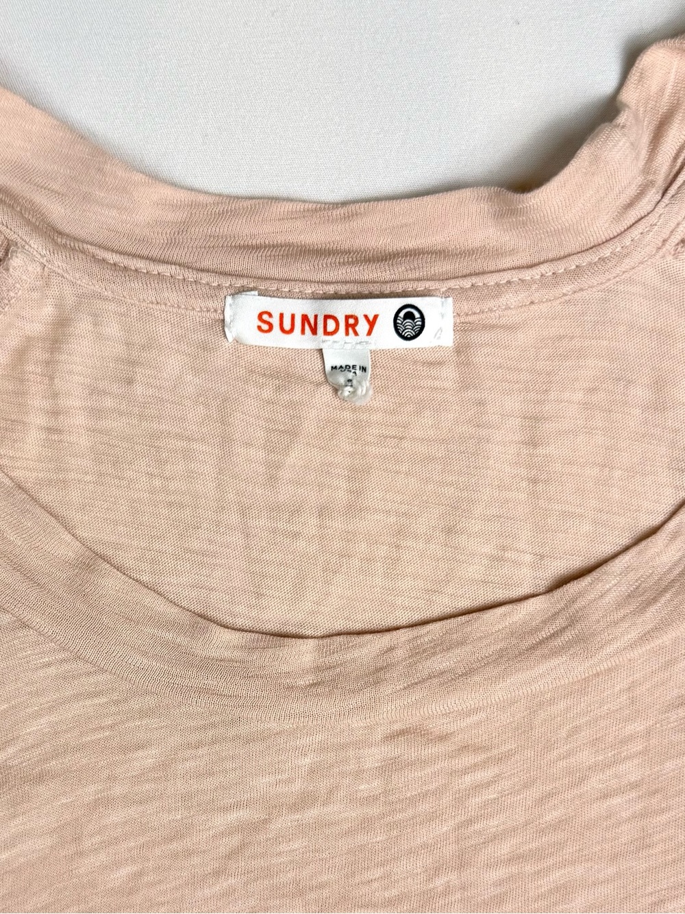 Sundry Blush Pink Ruffle Sleeve Slub 100% Pima Cotton Tee Top Relaxed Fit Size 2 - Picture 4 of 8